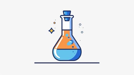 Illustrated Erlenmeyer Flask With Yellow Liquid on White Background