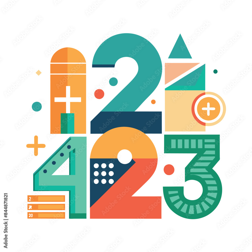 Poster colorful abstract geometric number logo design, design a logo that captures the essence of numbers a