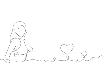 Sketch outline concept minimal girl woman lady in drawing continuous line art. Female hand drawn with white ioslated background. Abstract,vector,illustration.