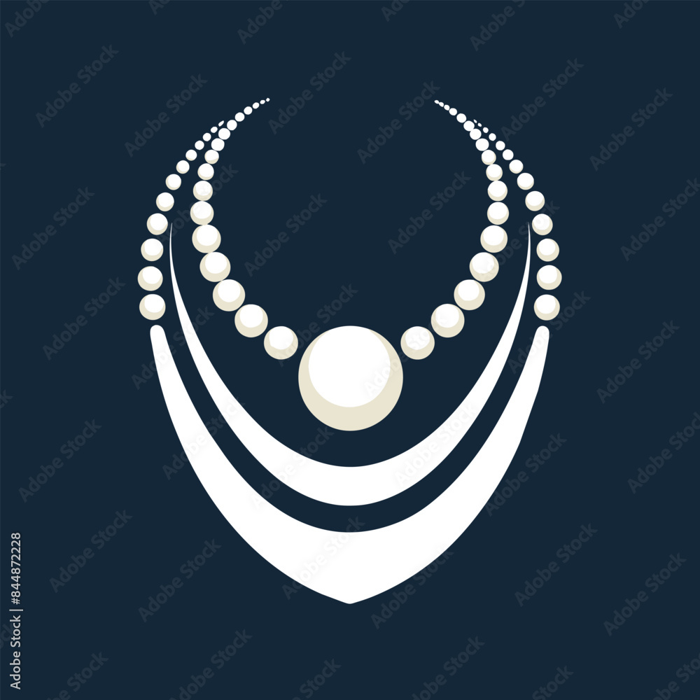 Sticker a minimalist logo design featuring a timeless pearl necklace on a dark blue background, design a min