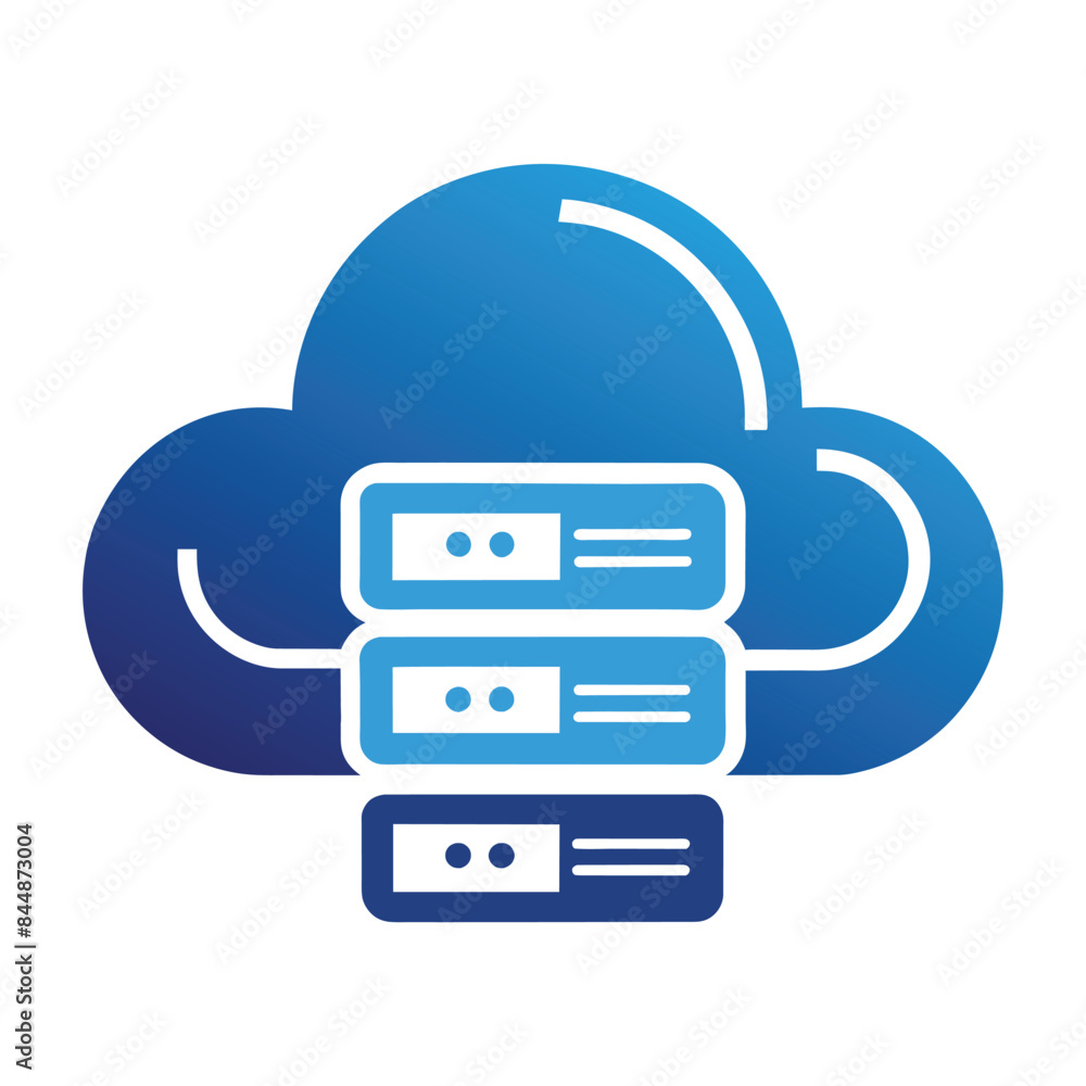 Poster a simple and sleek vector logo design depicting a cloud with servers underneath, rendered in blue to