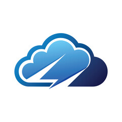 A vector logo design featuring a blue cloud with a lightning bolt inside, Design a simple and sleek vector logo representing cloud computing services