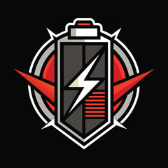Modern Geometric Battery Logo Design With Red Lightning Bolts, Design a sleek and modern logo with a geometric representation of a battery icon