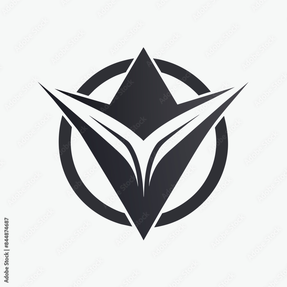 Poster a simple and modern logo design featuring a black v-shaped star within a circle, develop a sleek log