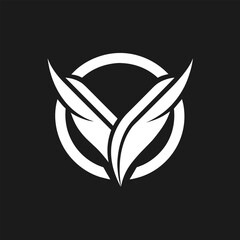 Fototapeta premium A minimalist logo design featuring white abstract wings inside a circle on a black background, Develop a sleek logo with a minimalist approach, focusing on negative space