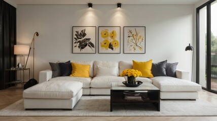 Fototapeta premium Canadian style luxury furnished staged brand new apartment in the apartment building with the exterior views