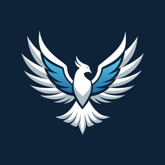 Obraz premium A flat design logo featuring a white dove with blue wings, symbolizing peace and freedom, dove with wings Logo bussines company flat shape with bird