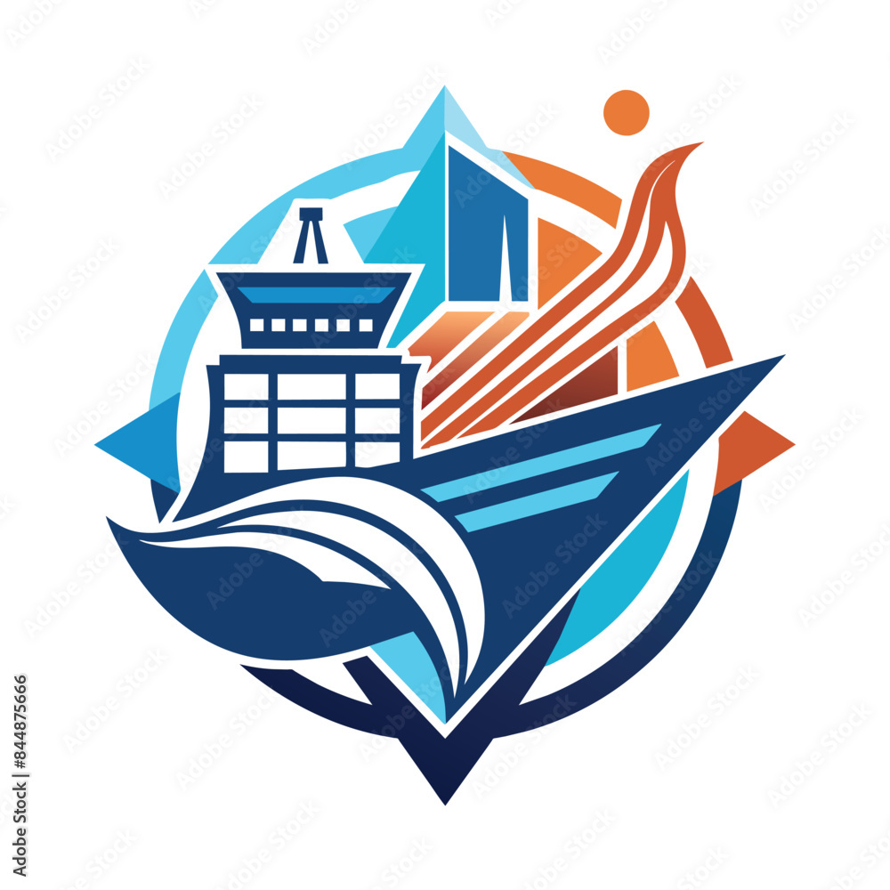 Poster an abstract image showcasing the creation of a ship silhouette with compass and leaf elements, exper