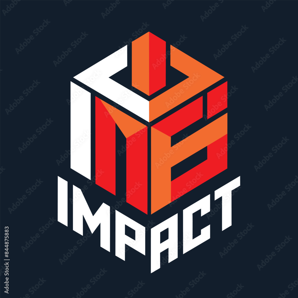 Poster an illustration of a cube with the word impact written beneath it. the cube is constructed using bol