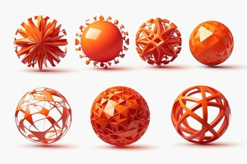 Set of 3D-style elements in spherical  shapes,  orange  color, isolated on white background
