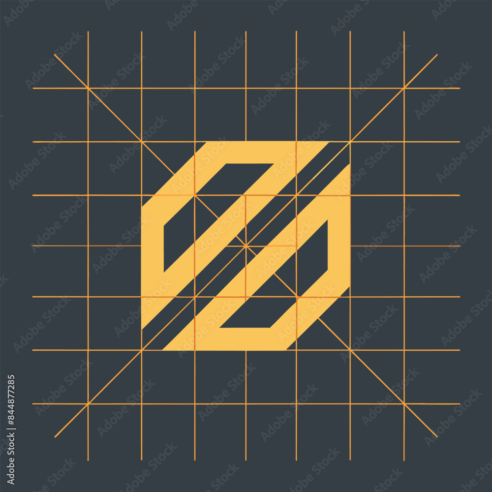 Aufkleber a minimalist design featuring a stylized plant illustration centered within a grid layout and a circ