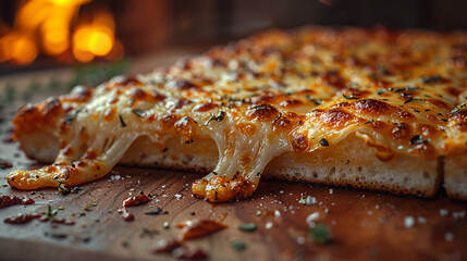 A slice of pizza that separates from the whole pizza, while the cheese stretches and melts