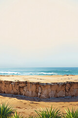 Fototapeta premium Large Rock Wall on Sandy Beach
