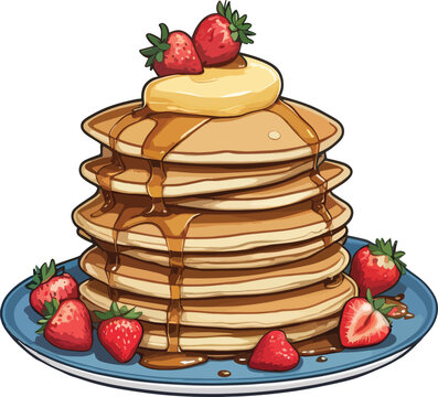 recommend clip art: Strawberry Syrup Pancakes Vector Illustration for Graphics Design, Menus, and Marketing Materials. Generative AI