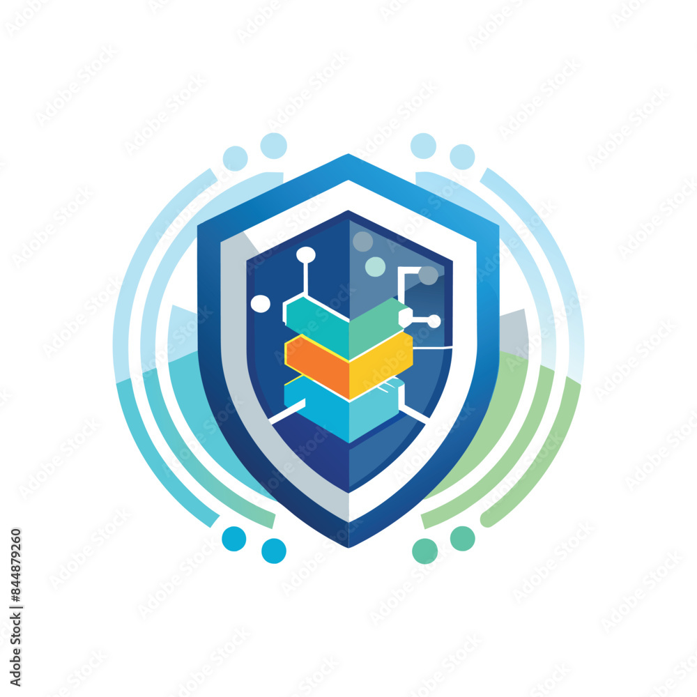Poster a modern, minimalist logo depicting a data server protected by a shield, symbolizing secure data sto