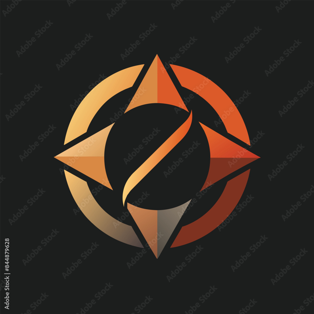 Poster minimalist geometric design with a teardrop shape and a circle, rendered in gold on a dark backdrop,