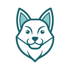 A simple, modern logo featuring an outline of a dogs head in teal against a light green background, Modern logo featuring a simple outline of a pet's face