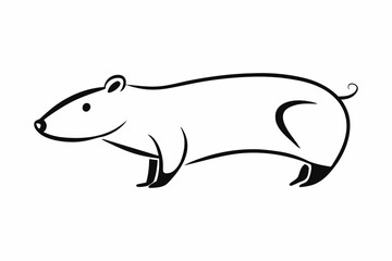 Black and white outline illustration of a hamster isolated on a white background. Minimalist rodent design. Concept of animal art, simple style, coloring page. Print, icon, design element