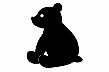 Black silhouette of toy bear  in profile isolated on a white background. Cute baby plush bear. Concept of kids toys, childhood, fun, game, playtime, minimalist design. Print, icon, design element