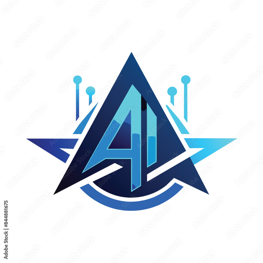 Poster an abstract logo design featuring a stylized hexagon and a 3d cube, symbolizing ai technology, sleek