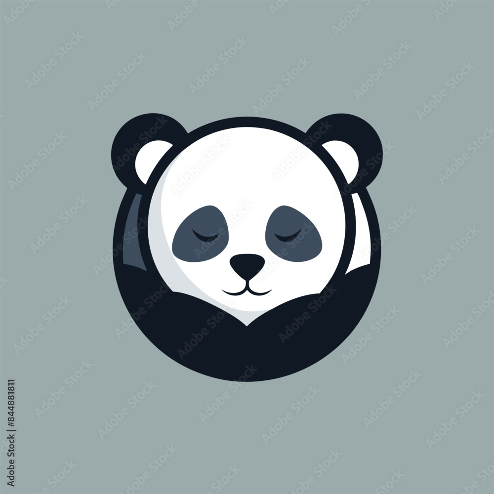 Poster a simple logo design featuring a circular shape with a blue and white mountain range inside, sleepin