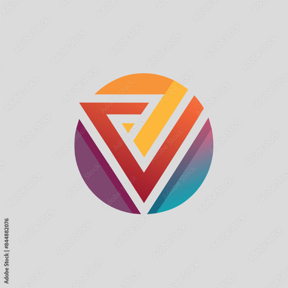 Poster a minimalist design featuring a circular logo with intersecting shapes in gradient colors and subtle