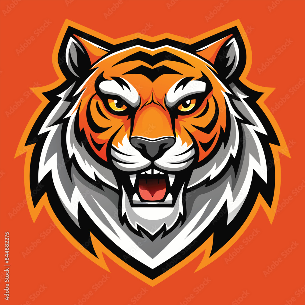 Wall mural A fierce tiger mascot head logo vector illustration, tiger animal mascot head logo vector illustration