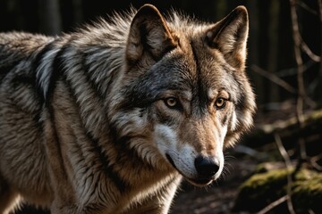 Fototapeta premium Eye Contact: Intense Gaze of a Wolf Captured in Nature