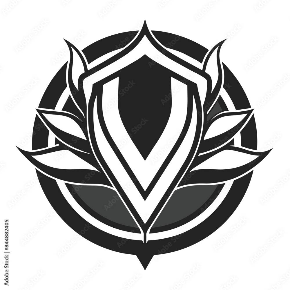 Aufkleber a black and white abstract design featuring a central diamond shape surrounded by wings and a circul