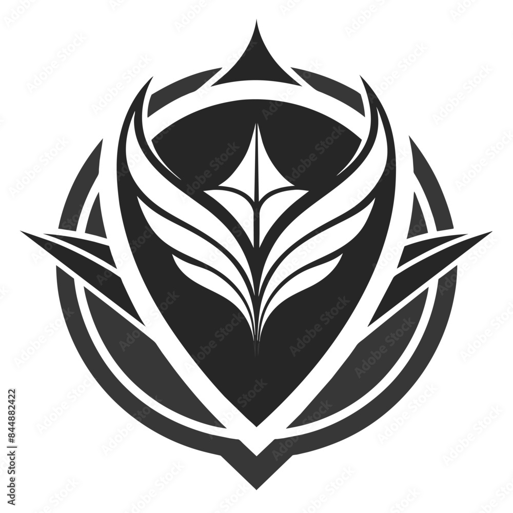 Aufkleber a logo featuring a stylized geometric shape in a monochromatic color scheme, use a monochromatic col