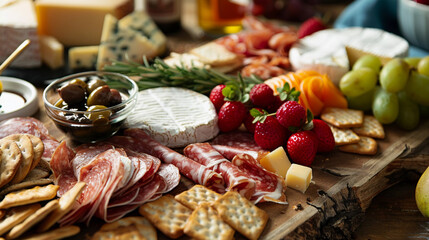 Obraz premium Closeup of fruit and cheese platter