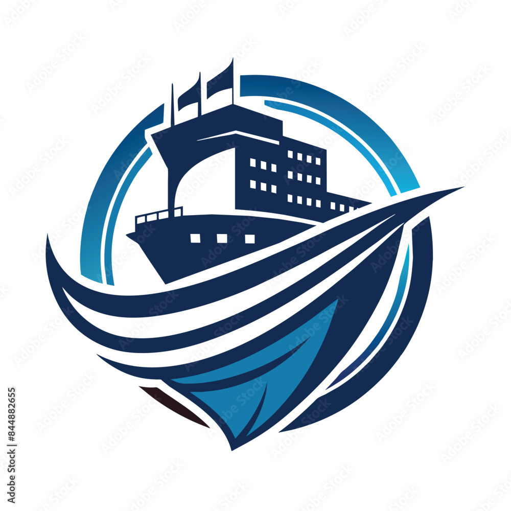Poster creative negative space logo design featuring a ship in a hexagon, using negative space creatively i