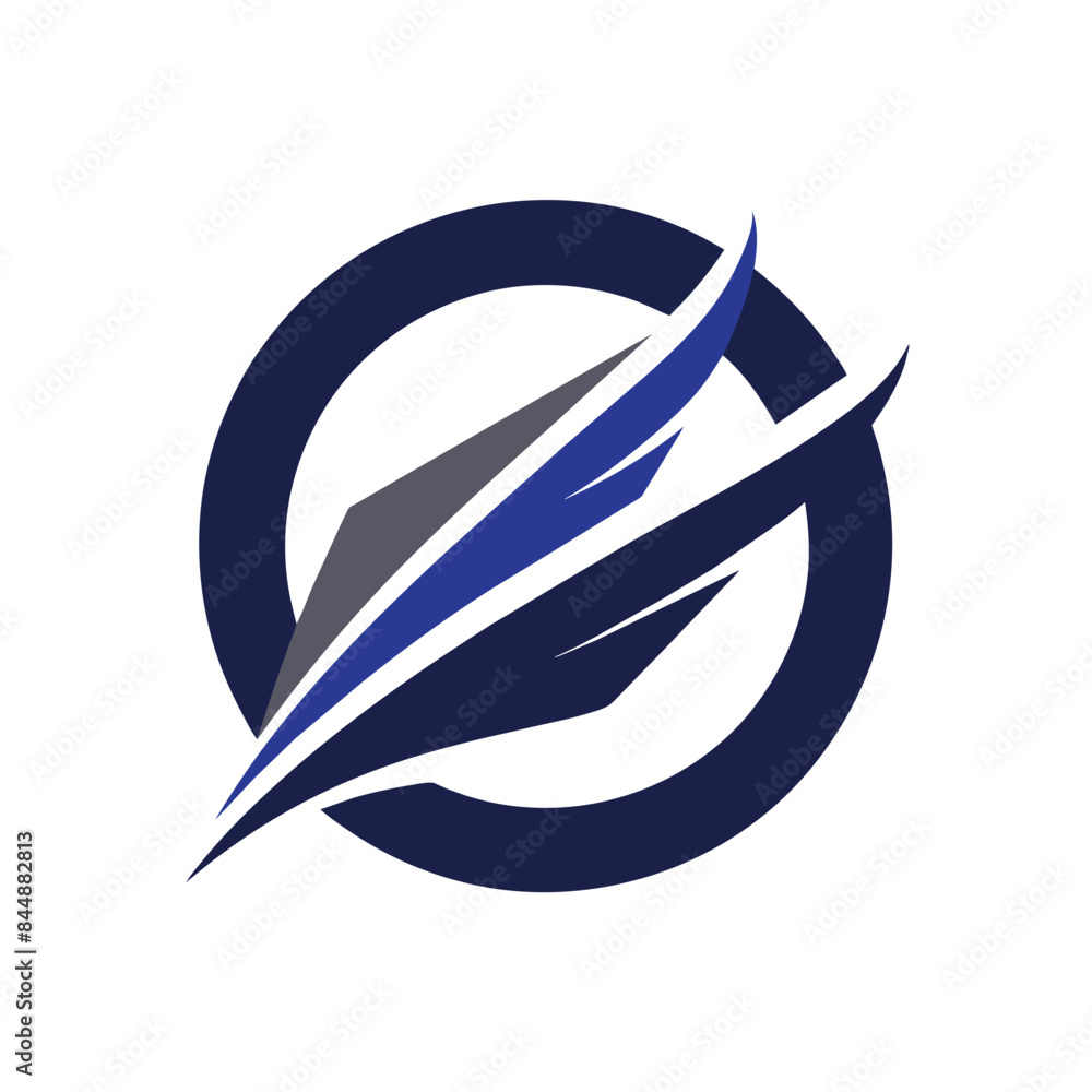 Poster a simple design with abstract waves in blue and white around a circle, utilizing negative space to c