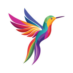 Obraz premium A colorful and minimalist design featuring a play button within a geometric pattern, Vibrant and colorful hummingbird design