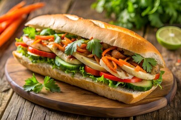 Sandwich with ham and vegetables