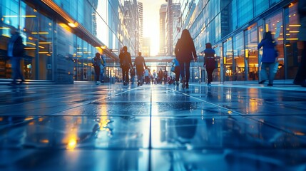 Close-Up of Modern Urban City Walk and Skyline with Ample White Space Highlighting Business and Finance Themes