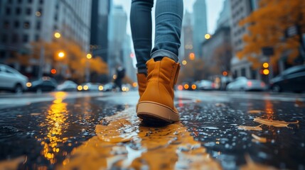 Close-Up of Modern Urban City Walk and Skyline with Ample White Space Highlighting Business and Finance Themes