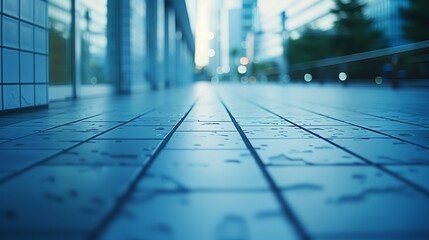 Close-Up of Modern Urban City Walk and Skyline with Ample White Space Highlighting Business and Finance Themes
