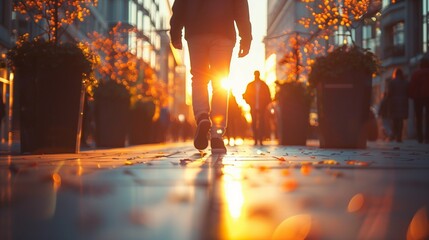 Close-Up of Modern Urban City Walk and Skyline with Ample White Space Highlighting Business and Finance Themes