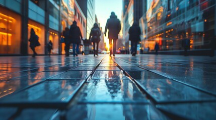 Close-Up of Modern Urban City Walk and Skyline with Ample White Space Highlighting Business and Finance Themes