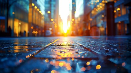 Close-Up of Modern Urban City Walk and Skyline with Ample White Space Highlighting Business and Finance Themes