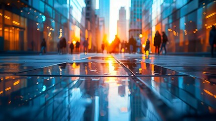 Close-Up of Modern Urban City Walk and Skyline with Ample White Space Highlighting Business and Finance Themes