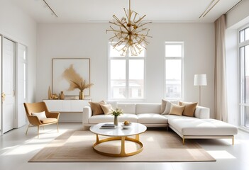 Fototapeta premium white and gold theme modern interior