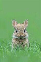  A serene meadow with a rabbit nibbling on grass