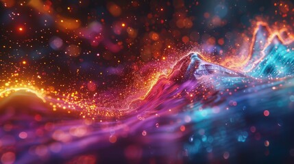 Obraz premium Abstract Digital Art With Vibrant Color Swirls and Glowing Particles
