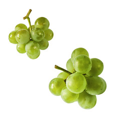Fresh green grape falling in the air isolated on white background. High resolution image.