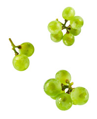 Fresh green grape falling in the air isolated on white background. High resolution image.