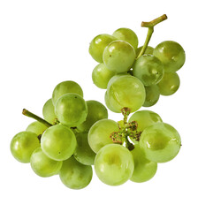 Fresh green grape falling in the air isolated on white background. High resolution image.