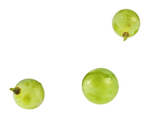 Fresh green grape falling in the air isolated on white background. High resolution image.