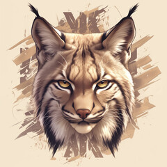 Lynx badge for t-shirt graphic design. Lynx trot concept poster. Creative graphic design. Digital artistic artwork raster bitmap illustration. Graphic design art. AI artwork.